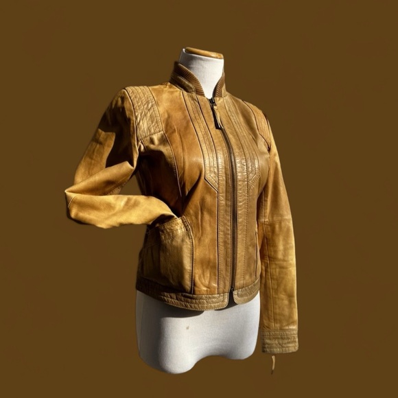 Zara Jackets & Blazers - RARE Zara TRF Cognac Genuine Leather Moto Jacket Size Small